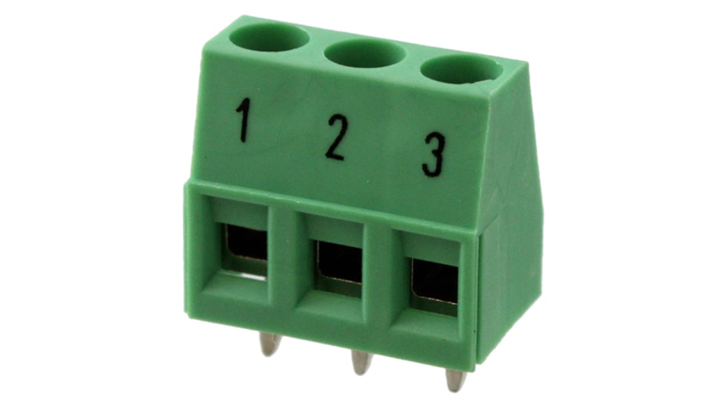 Phoenix Contact MKDS 1.5/3 BD:1-3 Series PCB Terminal Block, 3-Contact, 5mm Pitch, Through Hole Mount, Screw Termination