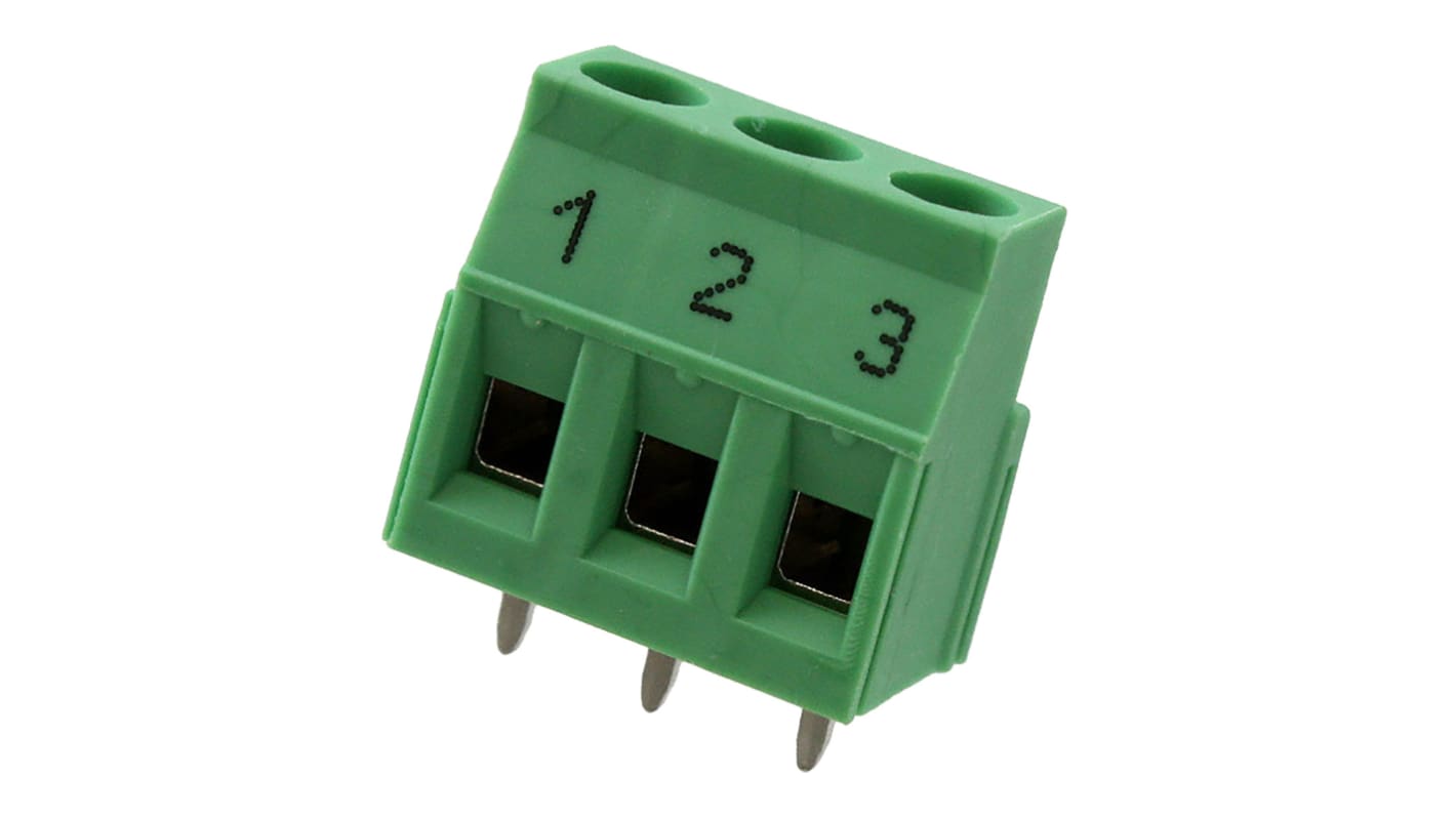 Borne para PCB Phoenix Contact de 3 vías, paso 5.08mm, 16A, de color Verde, montaje Montaje en orificio pasante,