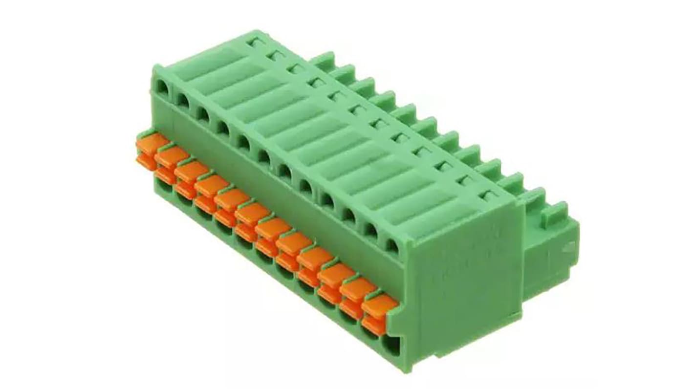 Borne enchufable para PCB Hembra Phoenix Contact de 12 vías , paso 2.5mm, 4A, de color Verde, montaje de cable,