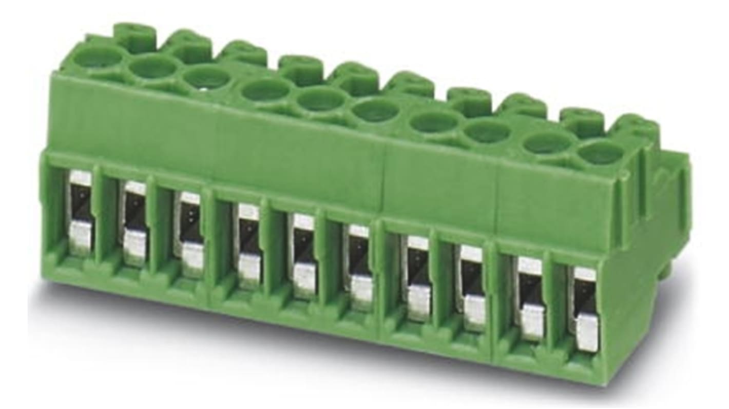 Bloque de terminal PCB Hembra Ángulo recto Phoenix Contact de 5 vías, paso 3.5mm, montaje de cable