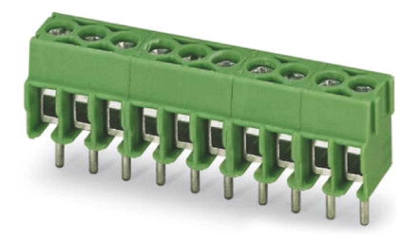 Phoenix Contact PT 1.5/ 8-3.5-H Series PCB Terminal Block, 8-Contact, 3.5mm Pitch, Through Hole Mount, 1-Row, Screw