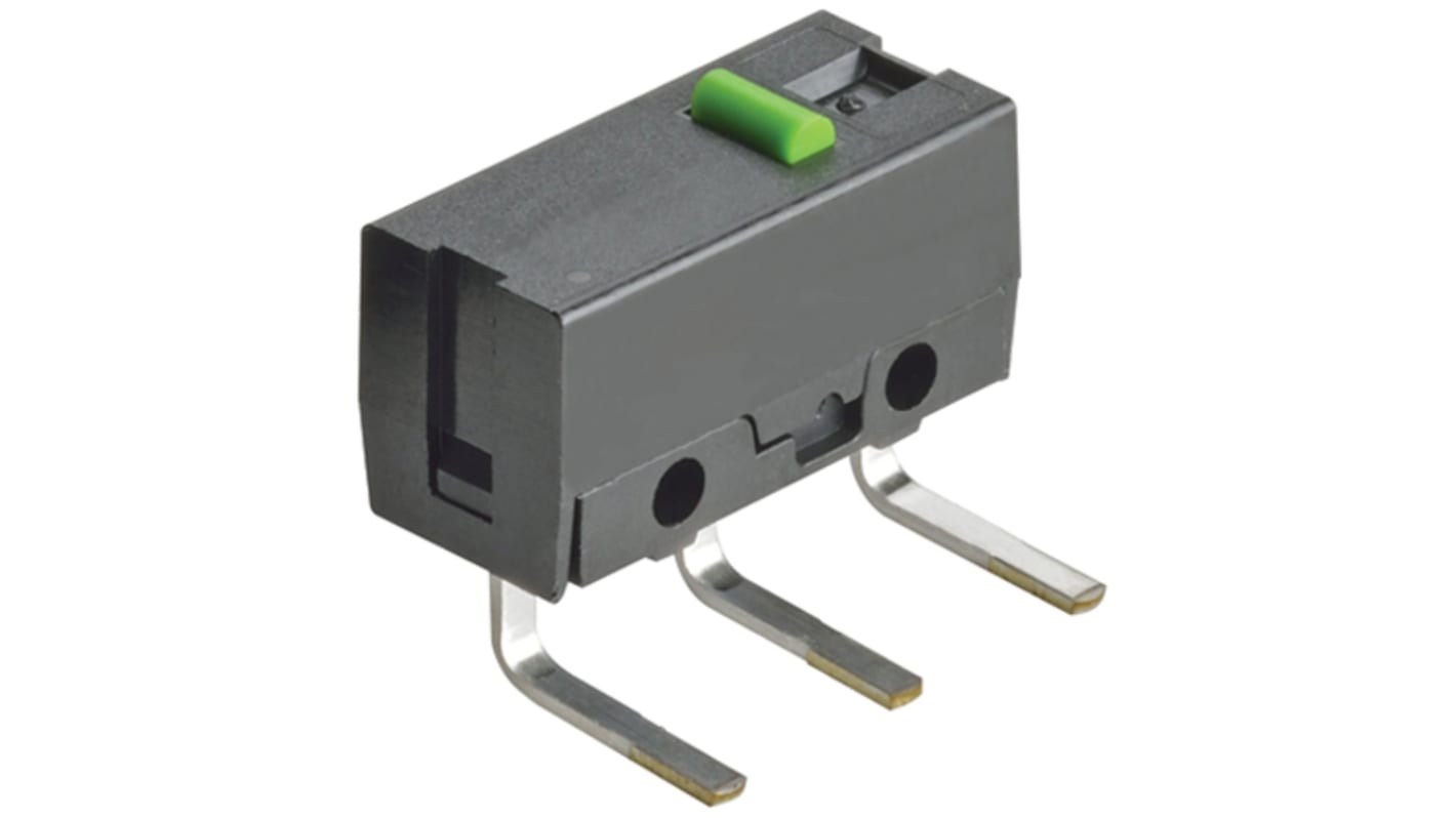 Omron Pin Plunger Micro Switch, Right Angle PCB Terminal, 100 mA @ 5 V dc, SPST, IP40