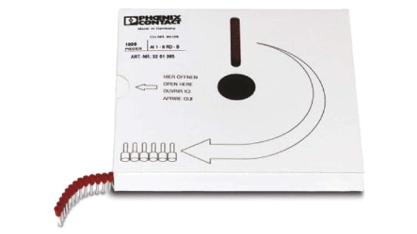 Phoenix Contact AI0.5 - 8 WH-B Aderendhülsen bis 0.5mm², Stift ø 1.1mm, Weiß, Kunststoff, 8mm, 14.5mm, Isoliert