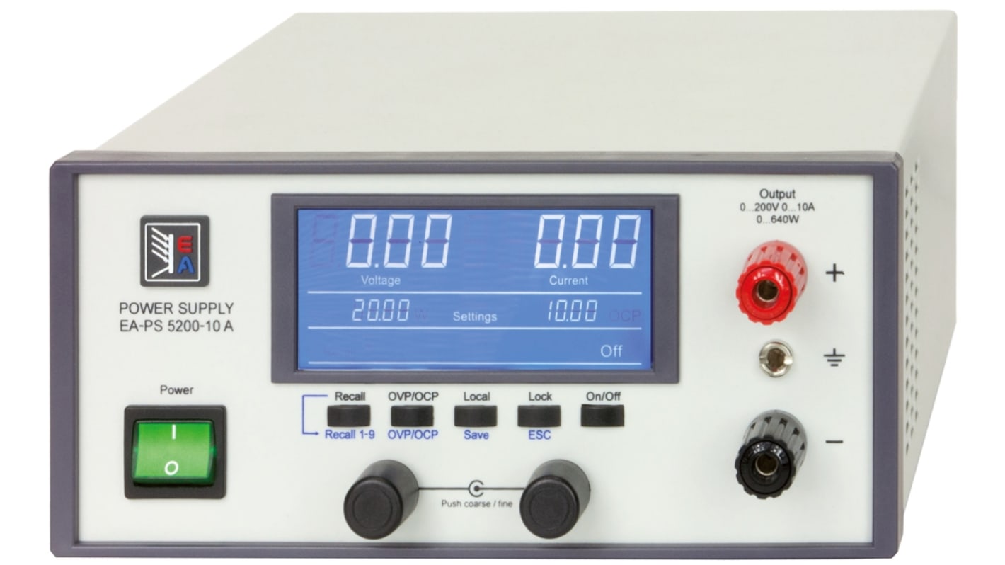 EA Laboratoriestrømforsyning, 1 Udgang, 0 → 80V, 0 → 20A, 0 → 640W, UKAS kalibreret