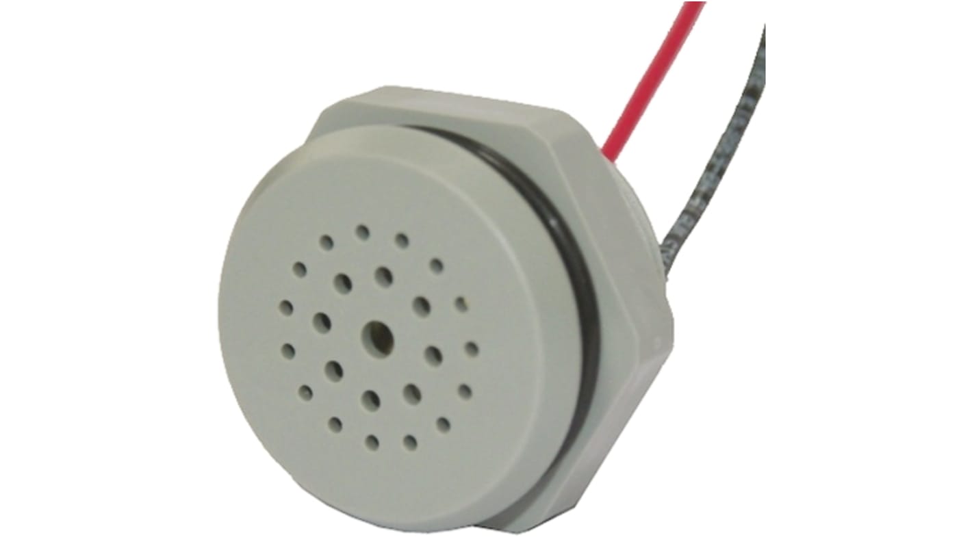 Sonitron 95dB Panel Mount Slow Pulse Internal Buzzer, 36.5 (Dia.) x 44mm, 5V dc Min, 80V dc Max