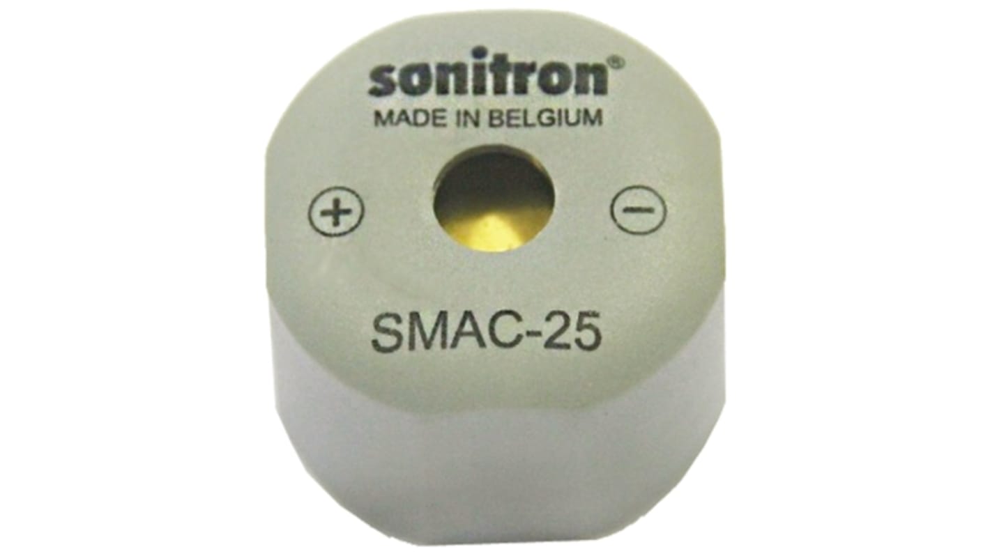 Avisador acústico Sonitron SMAC-25-P15, 5 → 16 V dc, 93.5dB, , Montaje en Superficie, Continua, Interno, Máximo