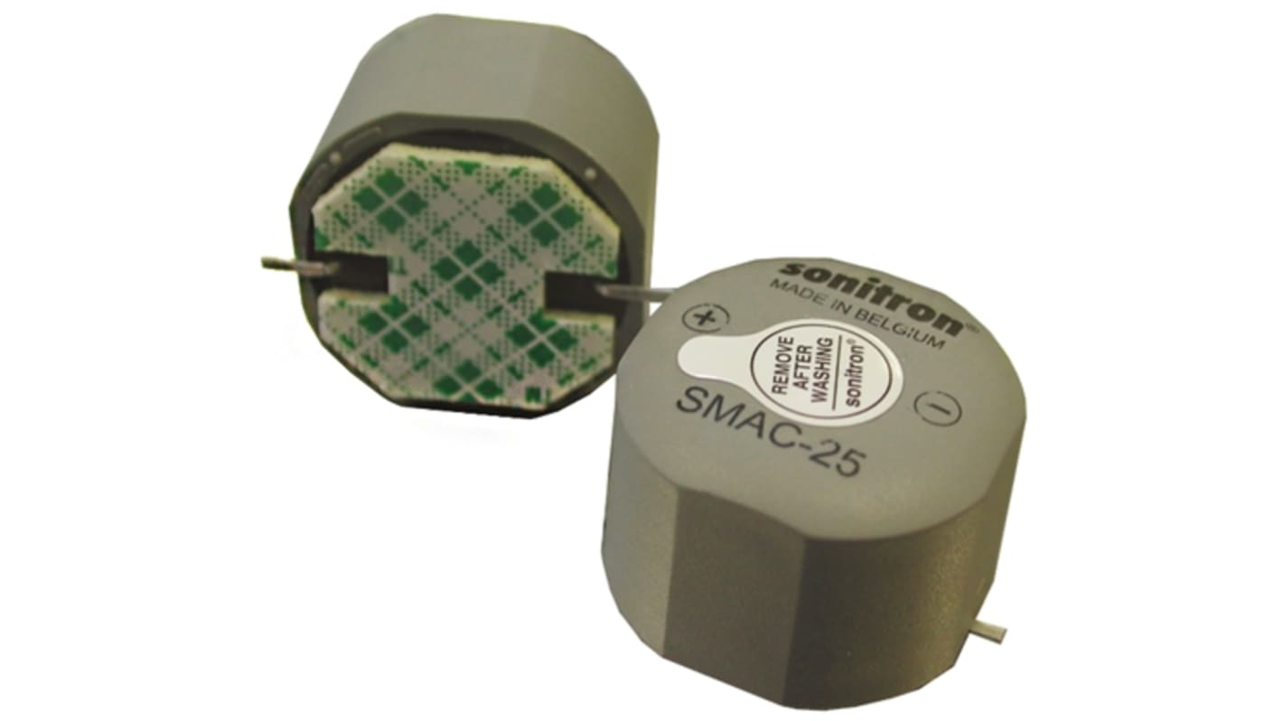 Sonitron 93.5dB SMD Continuous Internal Buzzer, 25 x 18mm, 5V dc Min, 16V dc Max