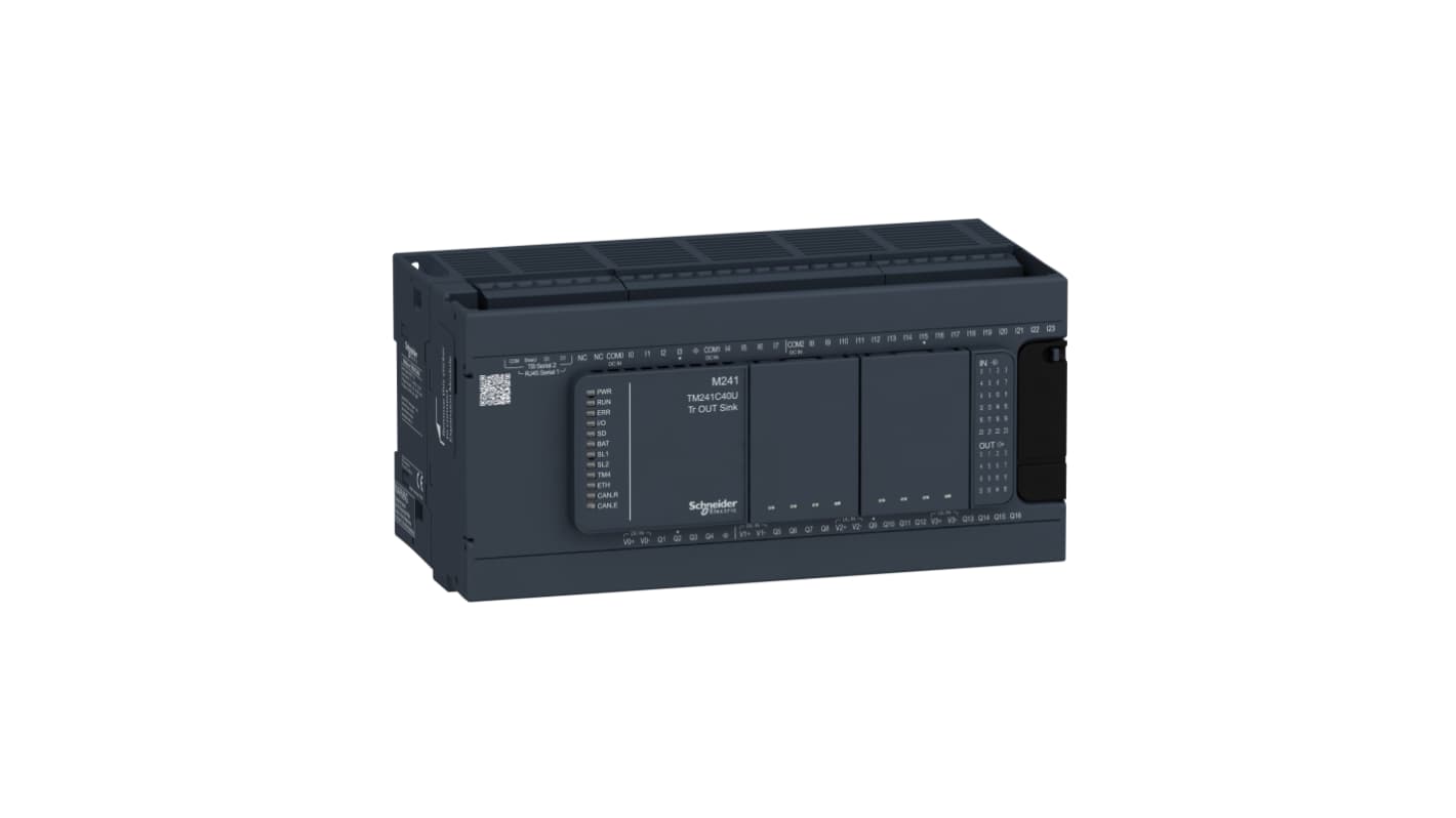 Schneider Electric PLC CPU Modicon M241, Ethernet, ModBus, Profibus DP, USB, kapacitás: 128000 lépés, 40 I/O elem, 128