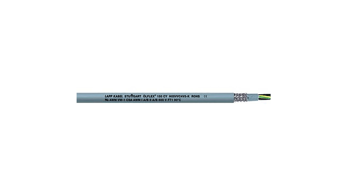 Cable de control apantallado Lapp ÖLFLEX 150 CY de 4 núcleos, 1 mm², Ø ext. 10mm, long. 50m, 500 V, Pirorretardante,