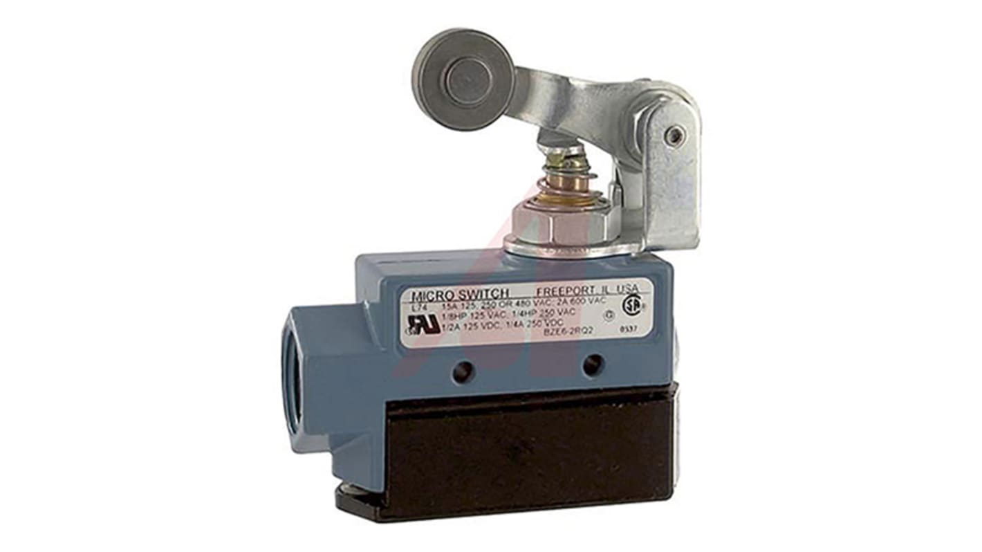 Honeywell BZE6 Series Roller Lever Limit Switch, NO/NC, IP40, SPDT, Die Cast Zinc Housing, 600V ac Max, 15A Max