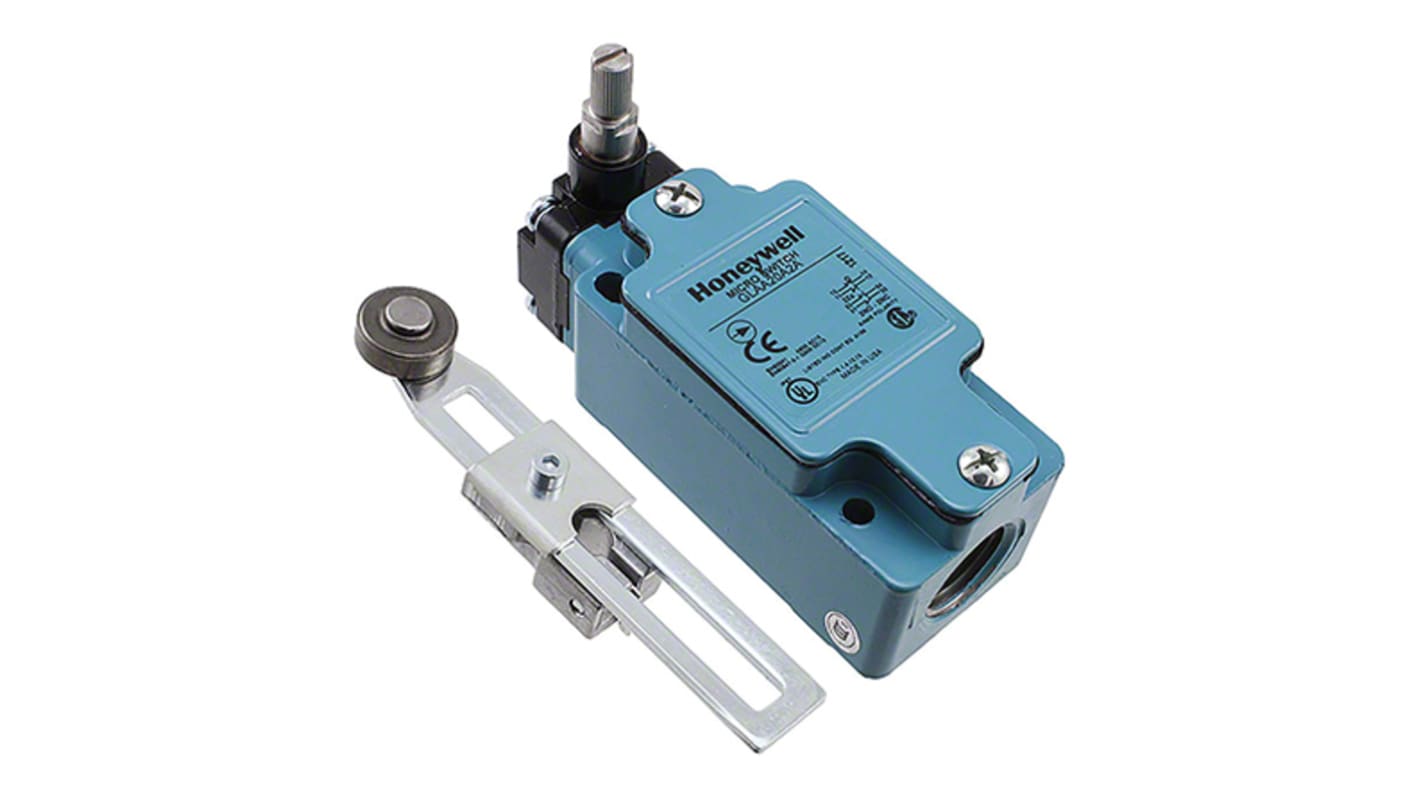 Honeywell GLA Series Adjustable Roller Lever Limit Switch, 2NO/2NC, IP67, DPDT, Die Cast Zinc Housing, 600V ac Max, 10A