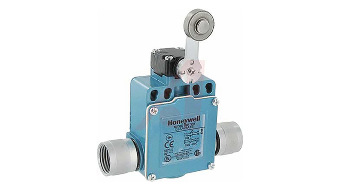 Honeywell GLE Series Roller Lever Limit Switch, 2NO/2NC, IP66, DPDT, Die Cast Zinc Housing, 300V ac Max, 10A Max