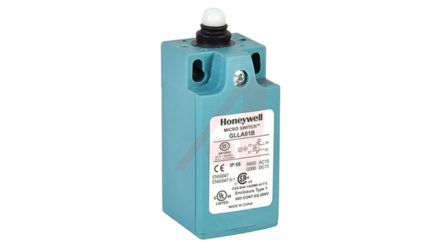 Honeywell GLL Series Plunger Limit Switch, NO/NC, IP66, SPDT, Plastic Housing, 300V ac Max, 10A Max