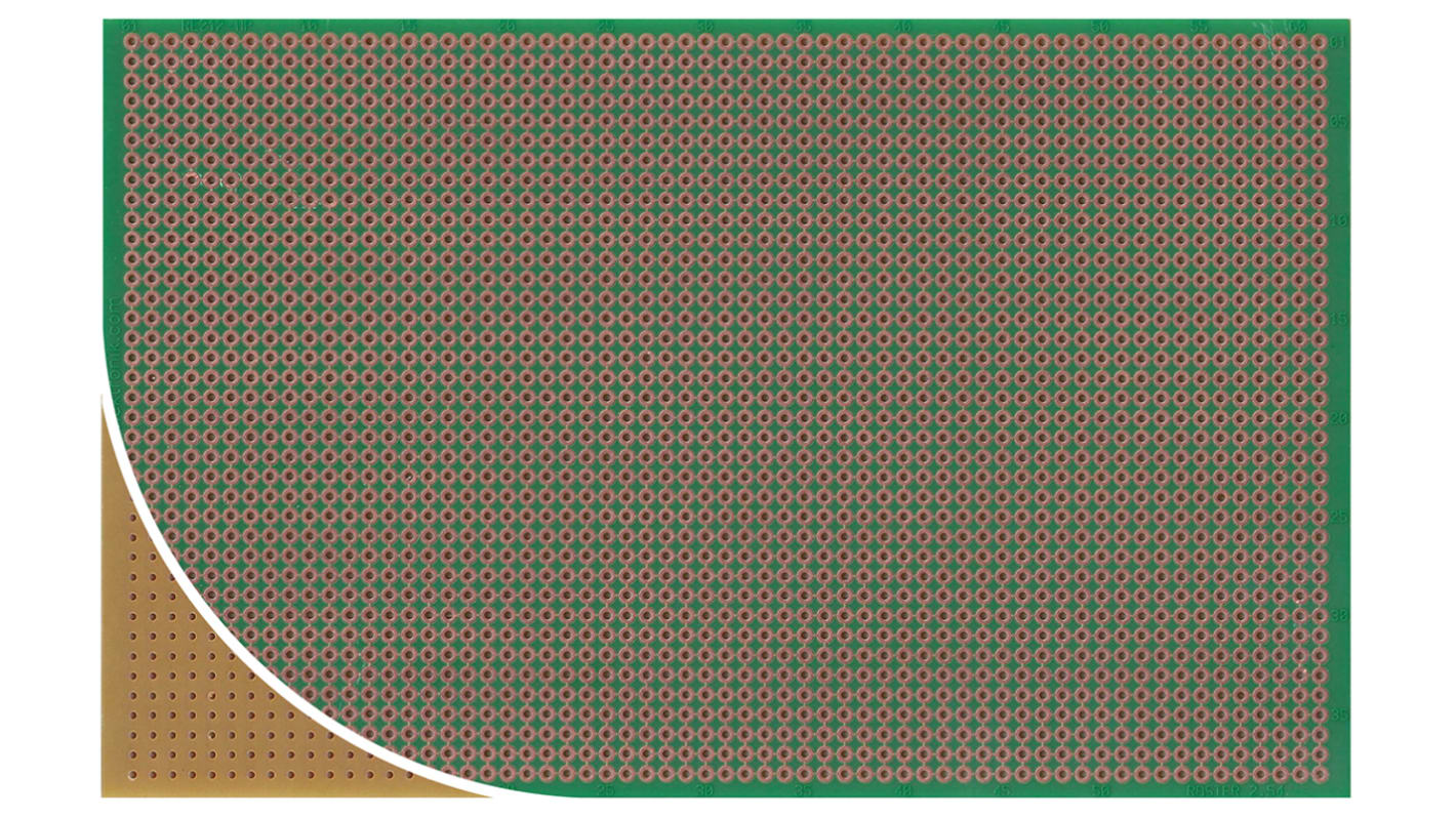 RE212-HP, Single Sided Eurocard PCB FR2 With 38 x 61 1mm Holes, 2.54 x 2.54mm Pitch, 160.15 x 100.2 x 1.5mm