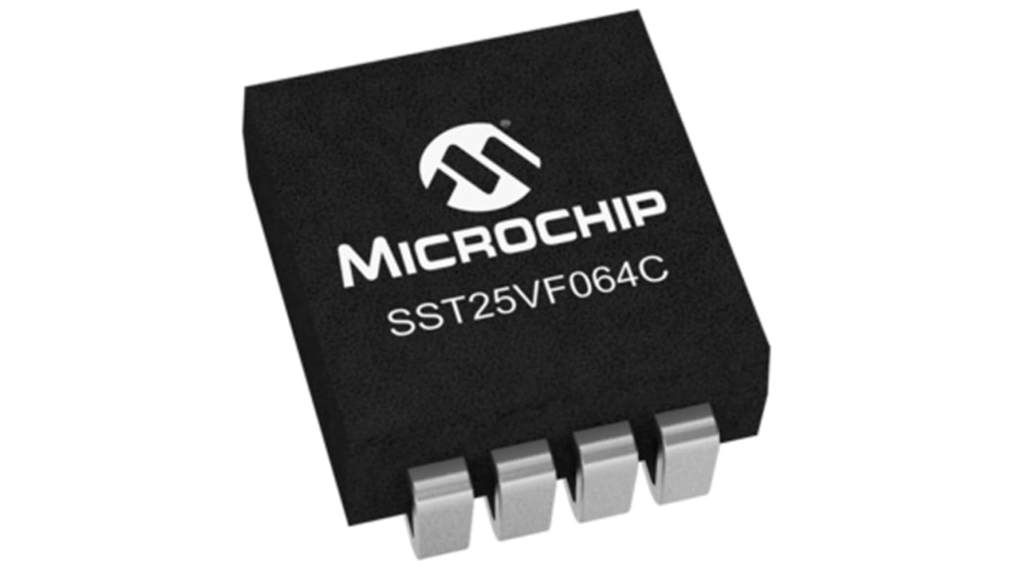 Memoria flash, SPI SST25VF064C-80-4I-S3AE 64Mbit, 8M x 8 bits, 5ns, SOIC, 8 pines