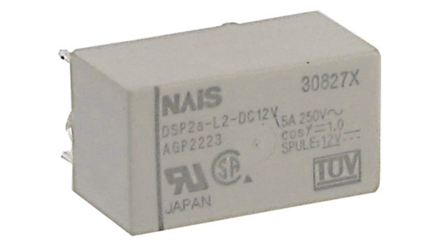 Panasonic PCB Mount Latching Power Relay, 12V dc Coil, 5A Switching Current, DPST