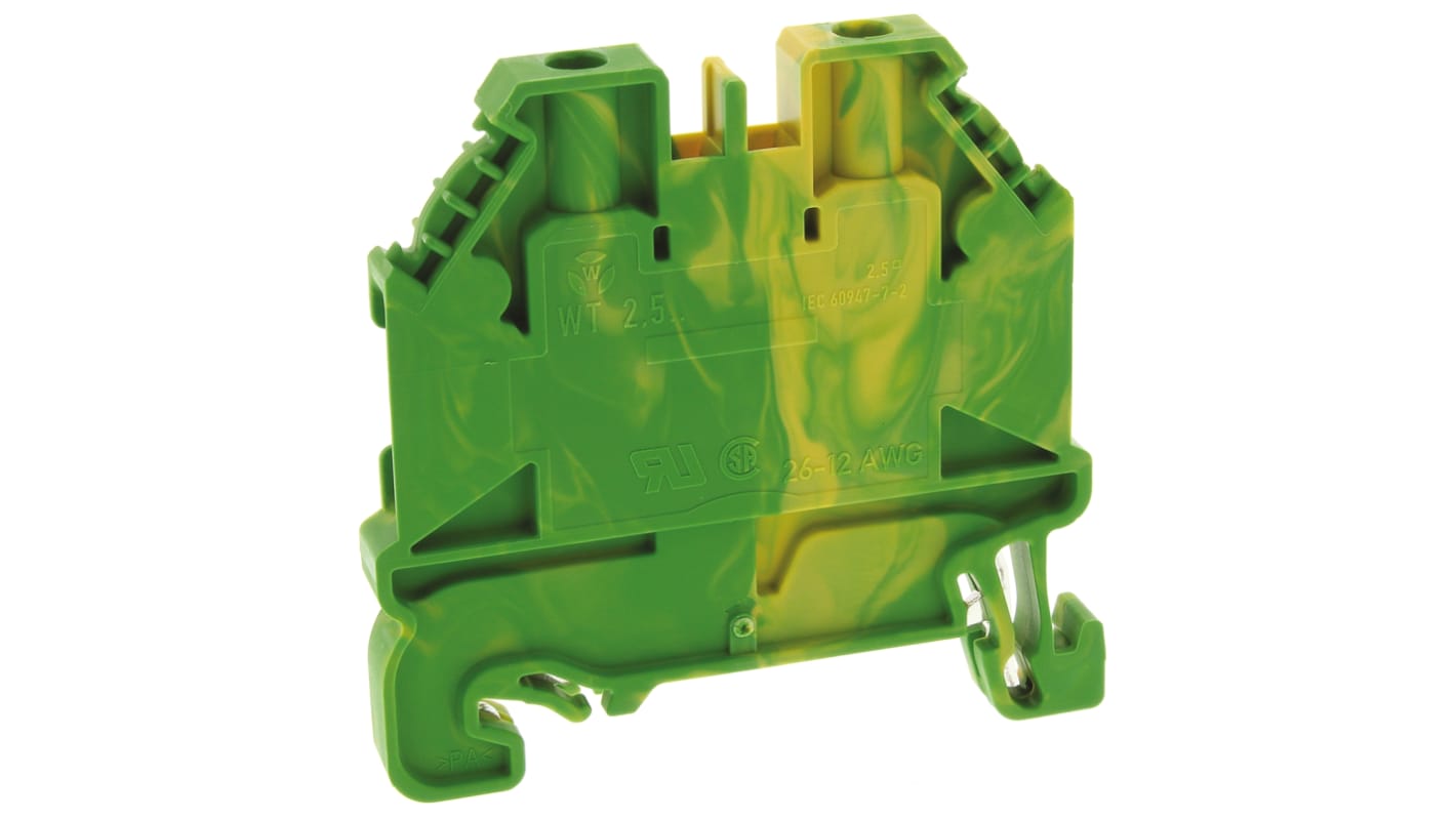 Wieland WT 2.5 PE Series Green, Yellow Earth Terminal Block, 2.5mm², Single-Level, Screw Termination, ATEX