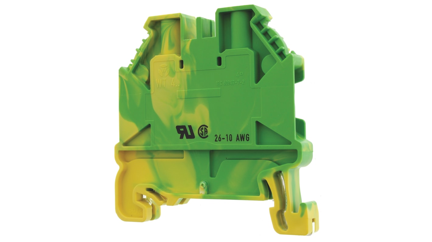 Wieland WT 4 PE Series Green, Yellow Earth Terminal Block, Single-Level, Screw Termination, ATEX