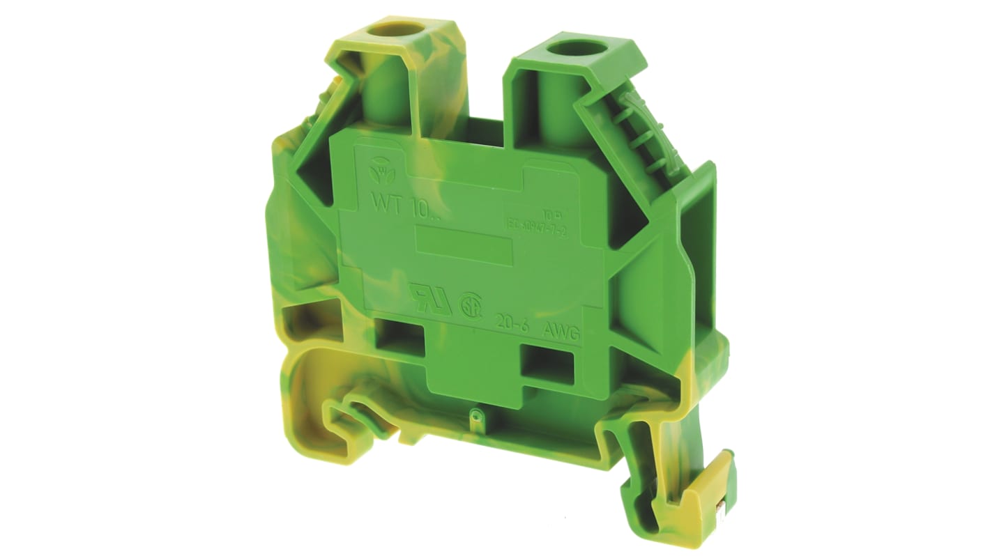 Wieland WT 10 PE Series Green, Yellow Earth Terminal Block, Single-Level, Screw Termination, ATEX