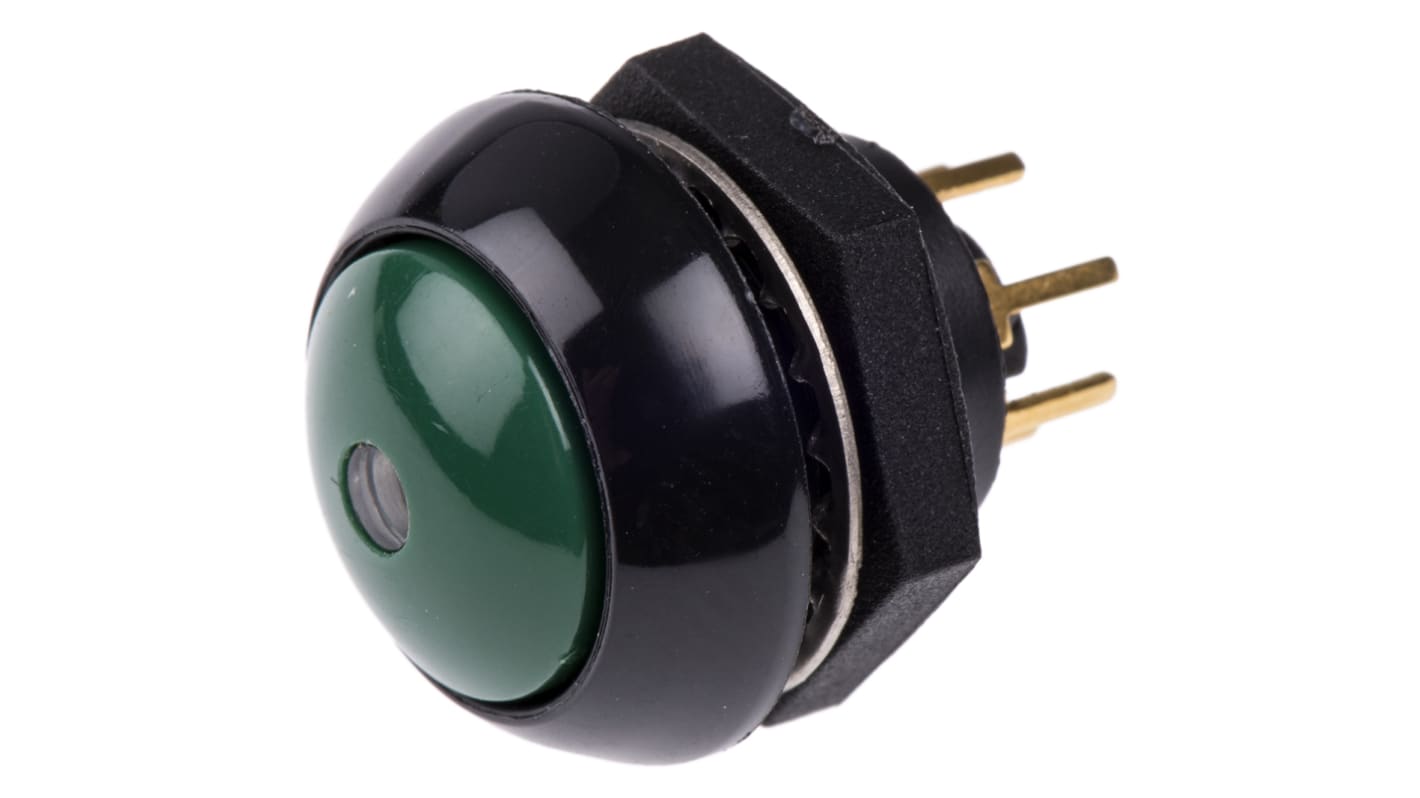 Otto Illuminated Push Button Switch, Momentary, Panel Mount, SPDT, Green LED, 28V dc, IP68S