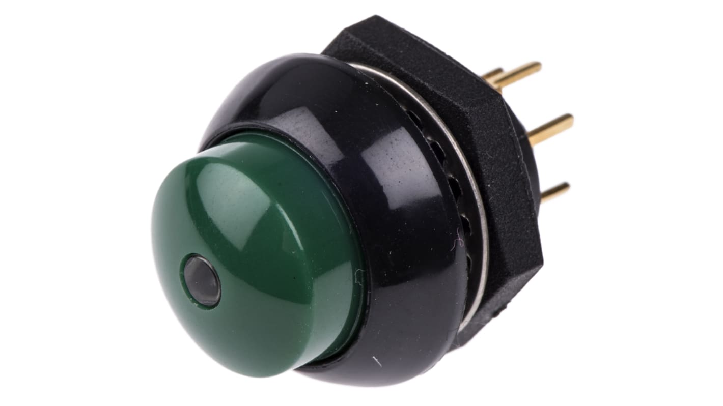 Otto Illuminated Push Button Switch, Momentary, Panel Mount, SPDT, Green LED, 28V dc, IP68S