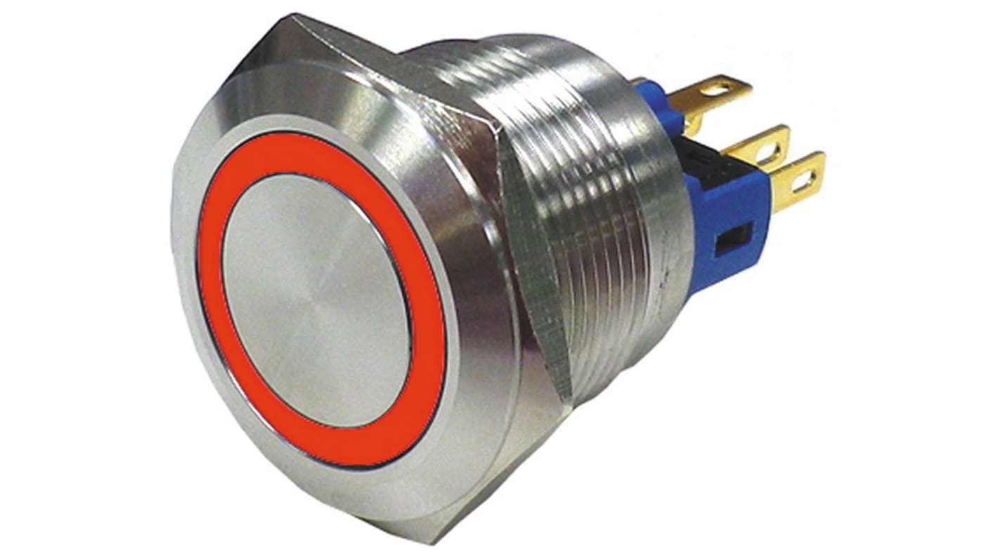 RS PRO Illuminated Push Button Switch, Latching, Panel Mount, 22mm Cutout, SPDT, Red LED, 250V