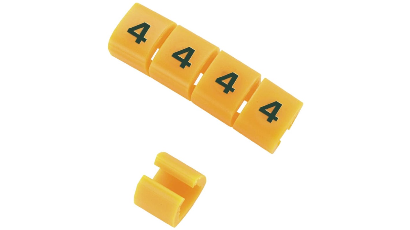 RS PRO Snap On Cable Markers, Black on Orange, Pre-printed "R", 3 → 3.4mm Cable