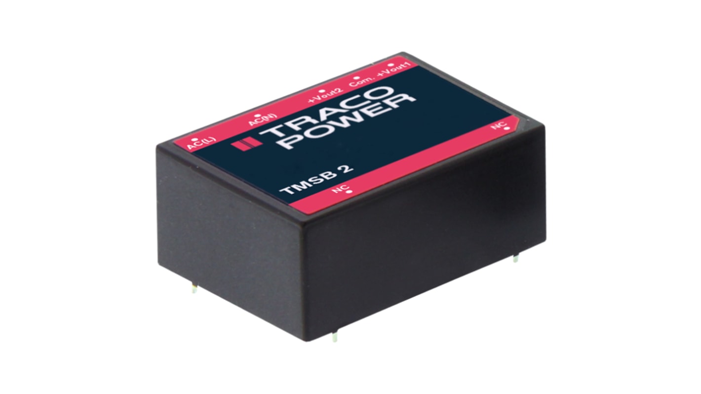 TRACOPOWER Switching Power Supply, TMSB 2-2143, 3.3 V dc, 14 V dc, 70mA, 2W, Dual Output, 120 → 370 V dc, 90