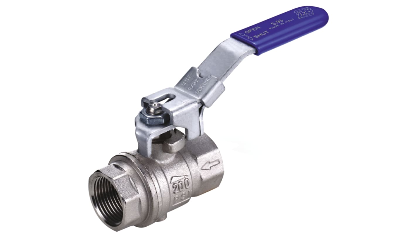 RS PRO Brass Full Bore, 2 Way, Ball Valve, BSP 1 1/4in, 14bar Operating Pressure