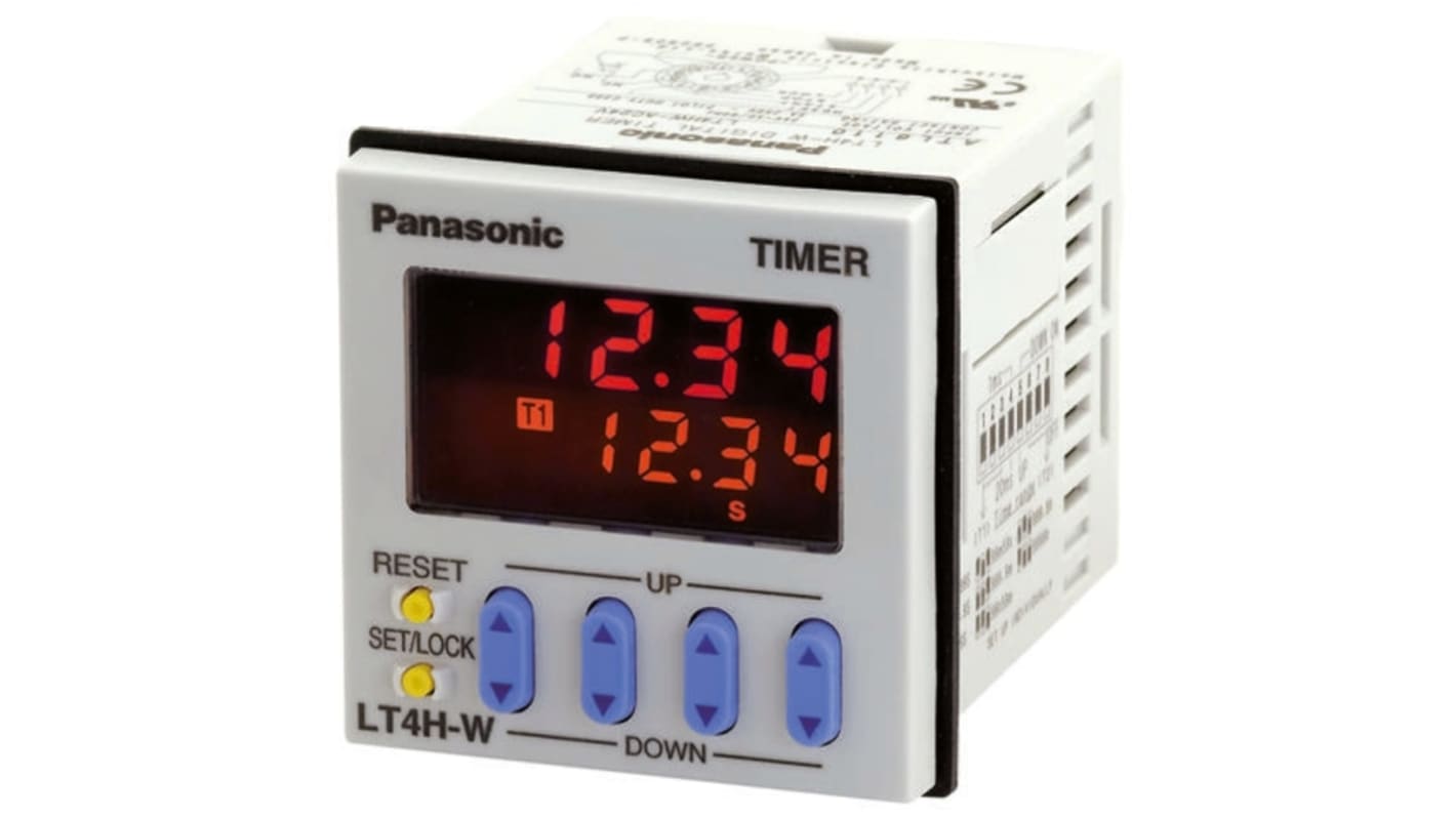 Panasonic Panel Mount Timer Relay, 100 → 240V ac, 2-Contact, 99.99 s → 9999h