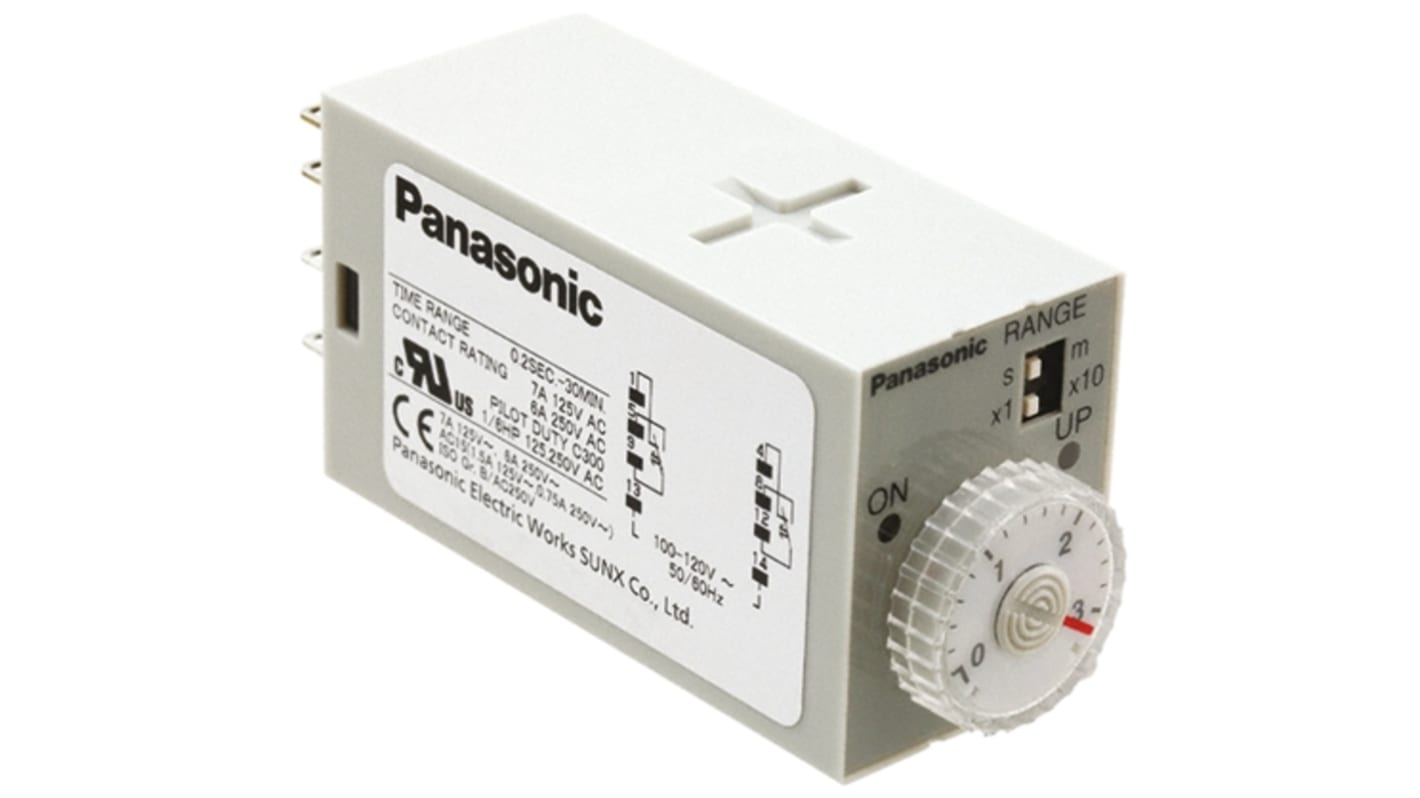 Panasonic S1DX Series Panel Mount Timer Relay, 120V ac, 2-Contact, 60s, 1-Function