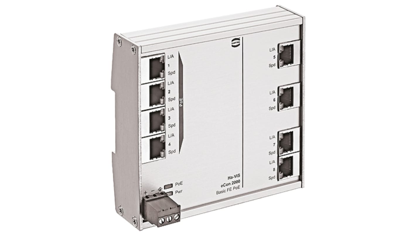 HARTING Ethernet kapcsoló 8 db RJ45 port, rögzítés: DIN-sín, 10/100Mbit/s