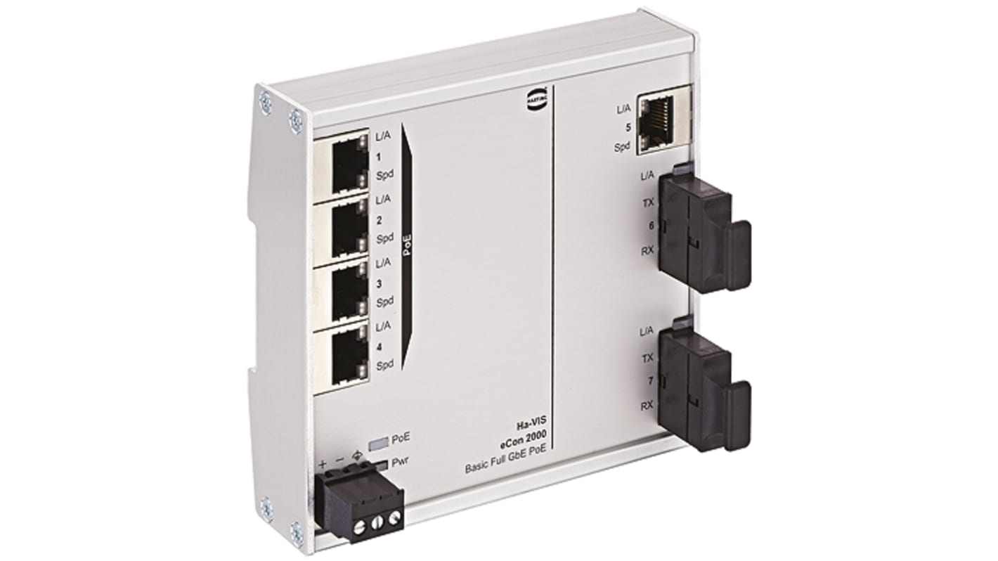 HARTING DIN Rail Mount Ethernet Switch, 5 RJ45 Ports, 10/100/1000Mbit/s Transmission, 54V dc