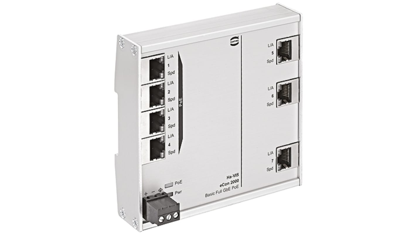 HARTING Ethernet kapcsoló 7 db RJ45 port, rögzítés: DIN-sín, 10/100/1000Mbit/s