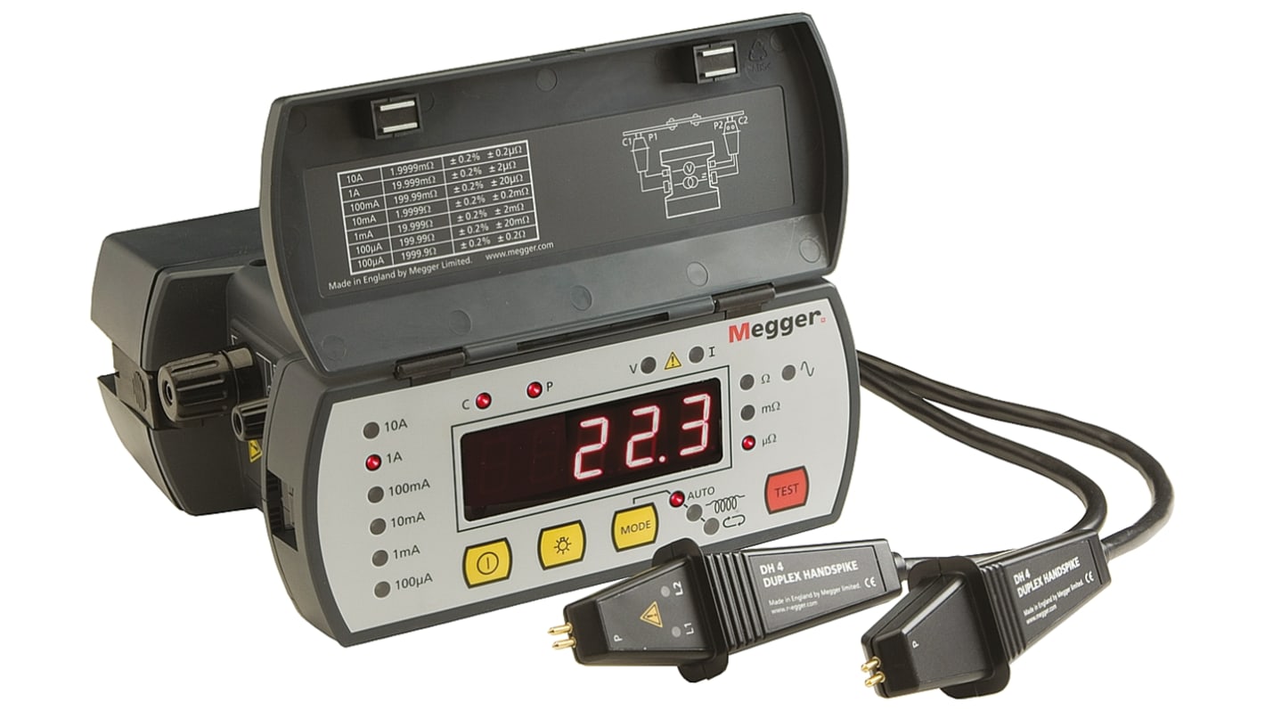 Megger DLRO10 Handheld Ohmmeter, 2000 Ω Max, 100nΩ Resolution, Low Resistance - RS Calibrated