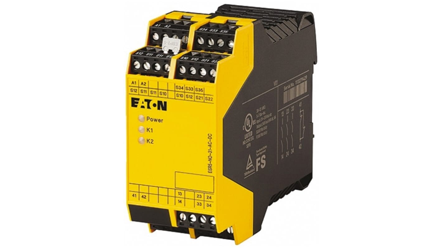 Eaton Dual-Channel Safety Switch/Interlock Safety Relay, 3 Safety Contacts