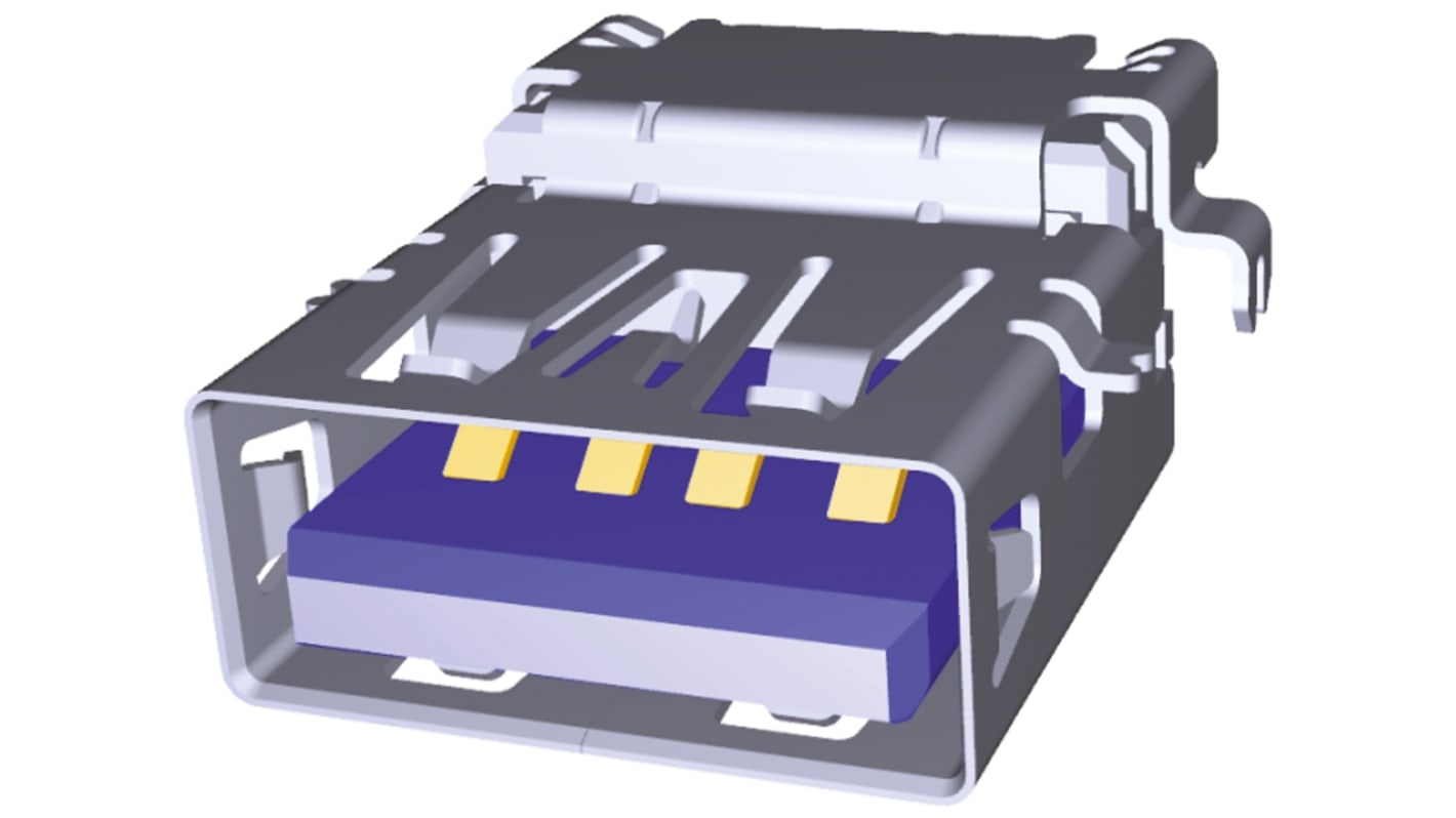 Connecteur USB 3.0 A Femelle Molex ports, Traversant, Angle droit