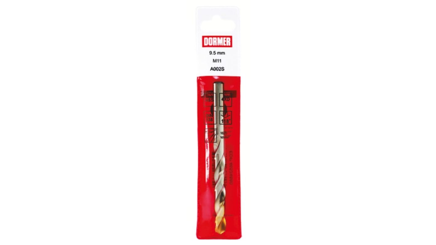 Dormer A002S Series HSS-TiN Twist Drill Bit, 4.1mm Diameter, 75 mm Overall