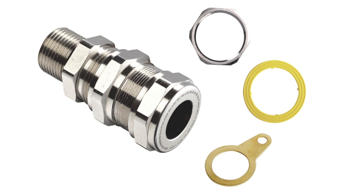 Kopex-EX C1 Series Nickel Brass Cable Gland Kit, M32 Thread, 20mm Min, 33mm Max, IP66, IP68