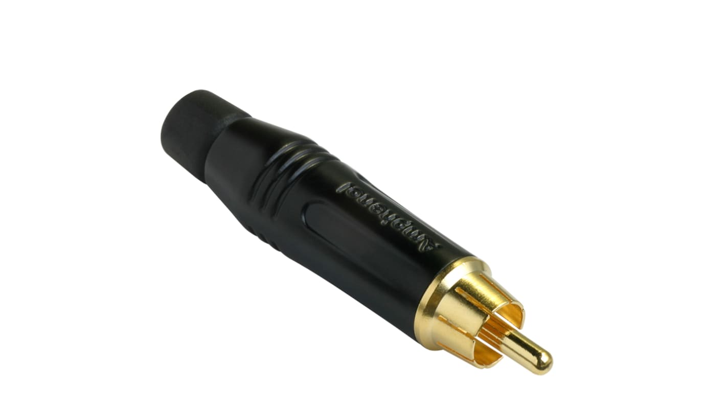 Conector RCA Macho Amphenol Industrial, color Negro, Montaje de Cable