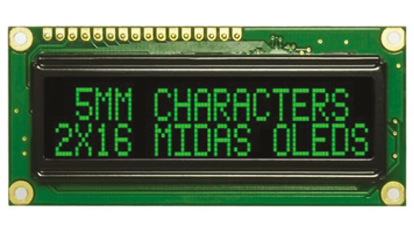 Midas OLED-Display, 66 x 16mm Grün Passiv-Matrix, Parallel Interface