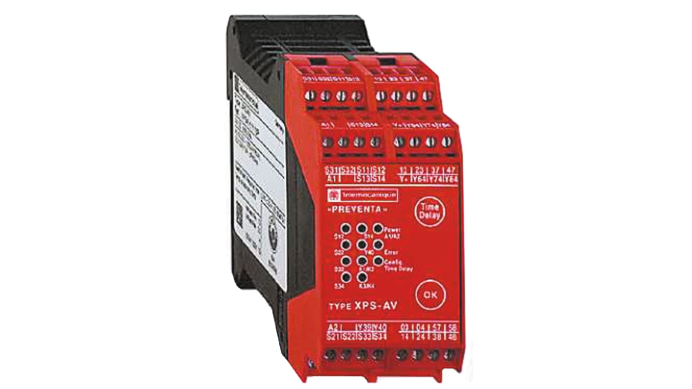 Schneider Electric Dual-Channel Emergency Stop, Safety Switch/Interlock Safety Relay, 24V dc, 6 Safety Contacts