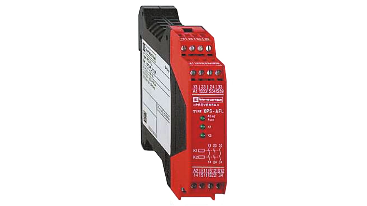 Schneider Electric XPS AF Sicherheitsrelais, 24V ac/dc, 2-Kanal, 3 Sicherheitskontakte Not-Aus, Lichtstrahl/Vorhang,