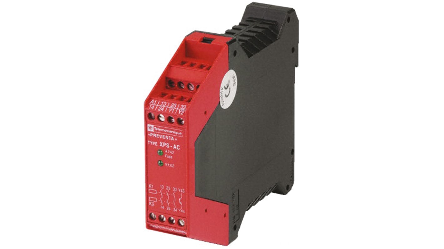 Schneider Electric Single-Channel Emergency Stop, Safety Switch/Interlock Safety Relay, 115V ac, 3 Safety Contacts