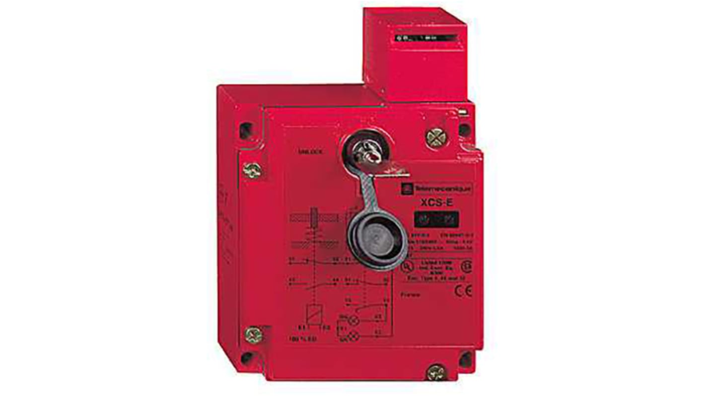 Interruptor de bloqueo por solenoide Telemecanique Sensors Preventa XCS-E, 24V ac/dc, 2NO/1NC, Alimentar para