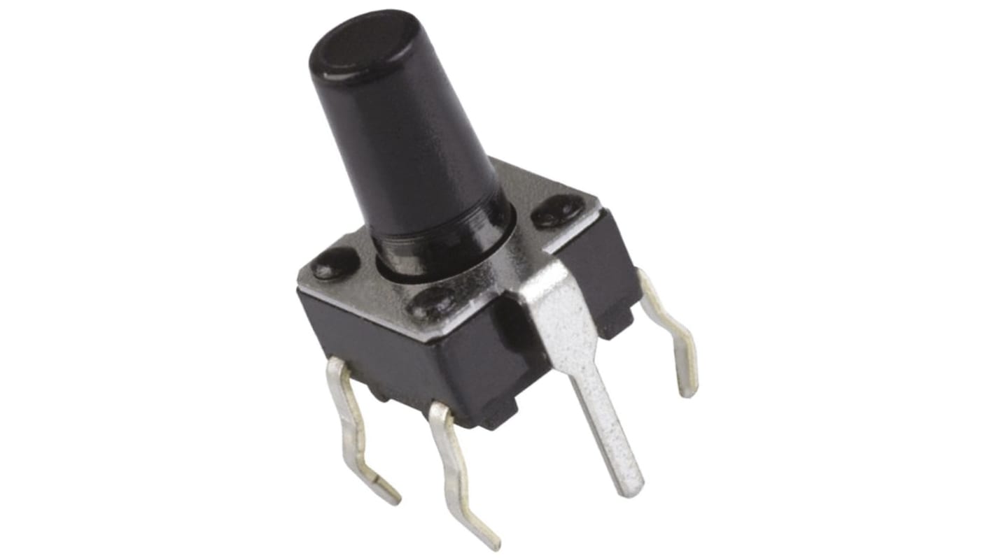 Black Push Plate Tactile Switch, SPST 20 mA 9.5mm