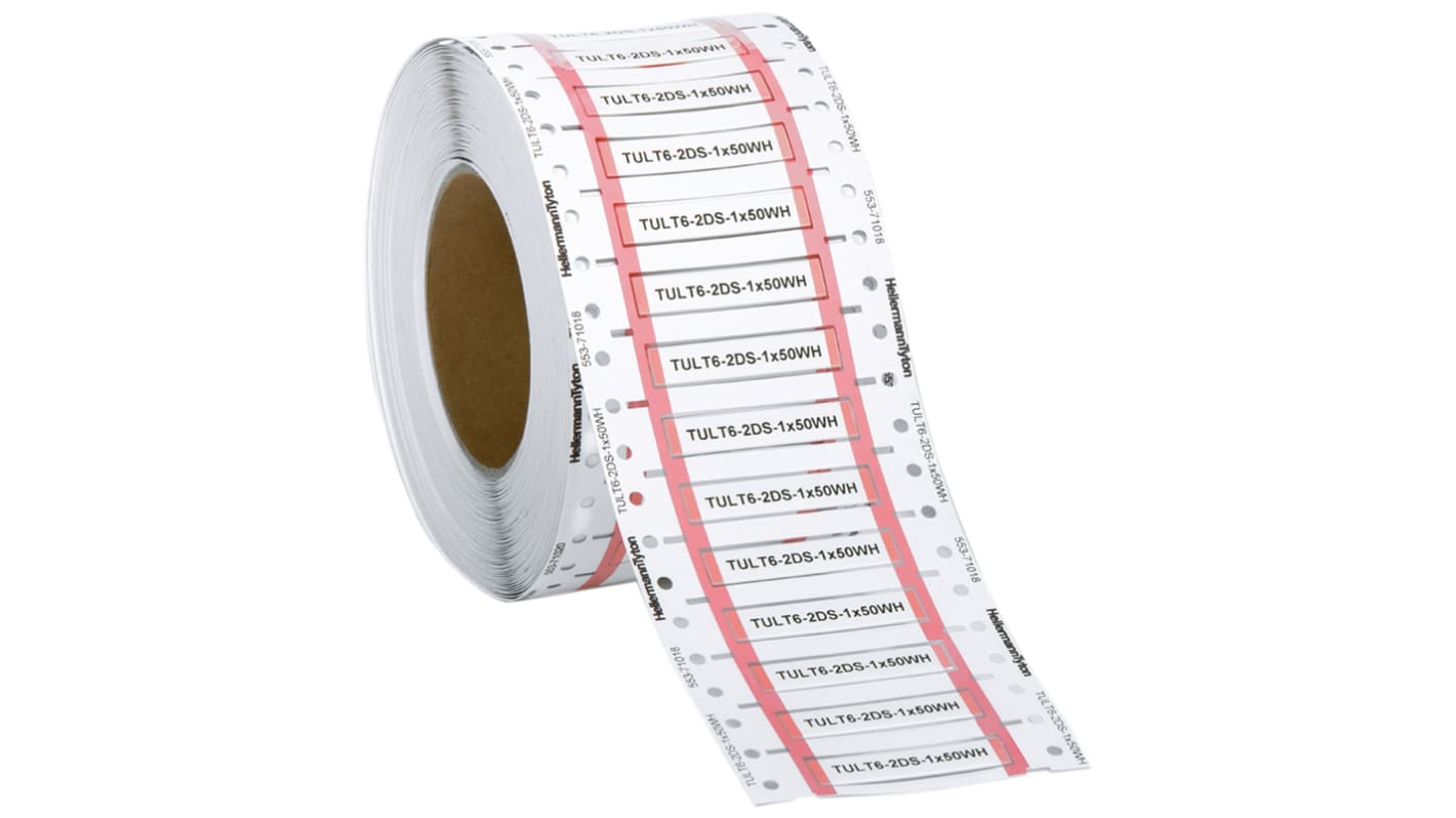 HellermannTyton TULT DS on White Heatshrink Labels, 50mm Label Length, 9.0mm Label Width