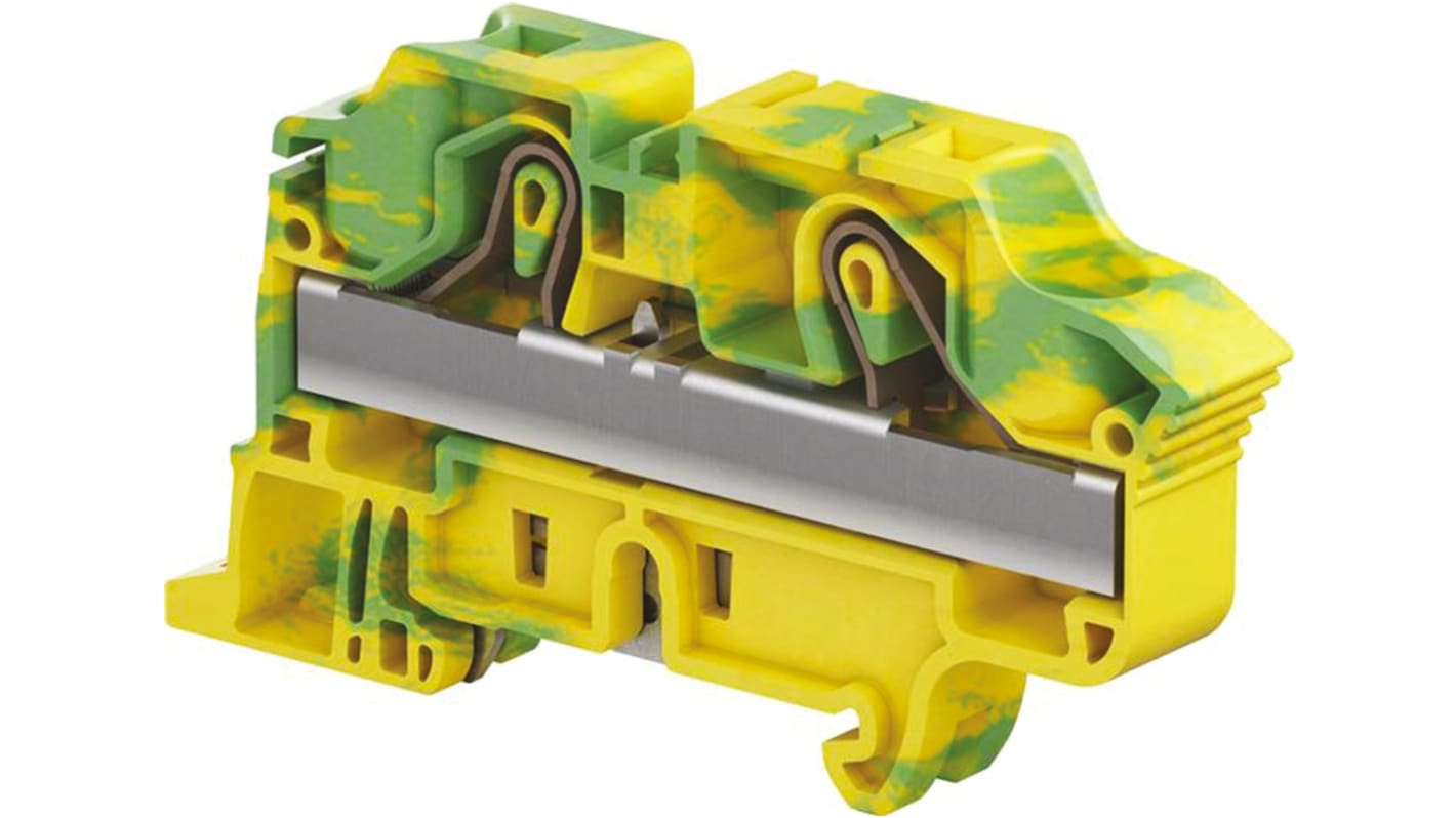 Entrelec ZK16 Series Green/Yellow Standard Din Rail Terminal, 16mm², Single-Level, Spring Clamp Termination