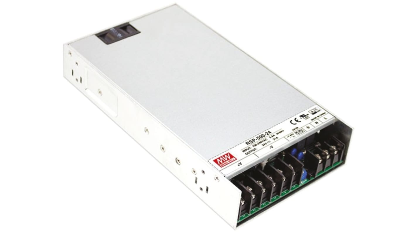 MEAN WELL Switching Power Supply, RSP-500-15RS, 15V dc, 33.4A, 501W, 1 Output, 120 → 370 V dc, 85 → 264 V