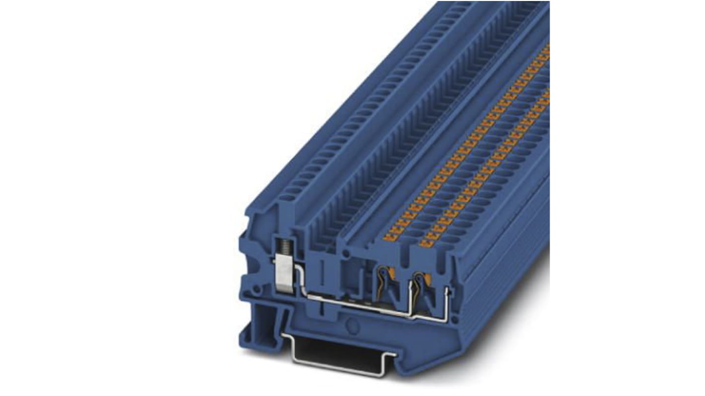 Phoenix Contact PTU 2.5-TWIN BU Series Blue Feed Through Terminal Block, 2.5mm², Single-Level, Push In Termination